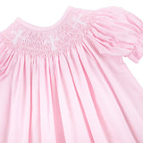 Cross Smocked Pink Pique Bishop Dress