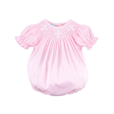 Smocked Cross Pink Pique Bubble