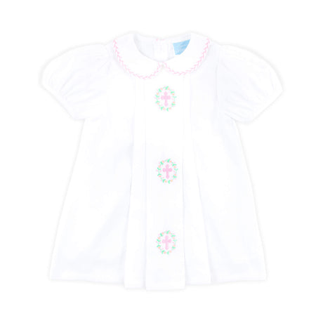 Cross and Wreath Embroidered Collared Dress White Pique