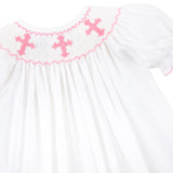 Pink Cross Smocked White Bishop Dress