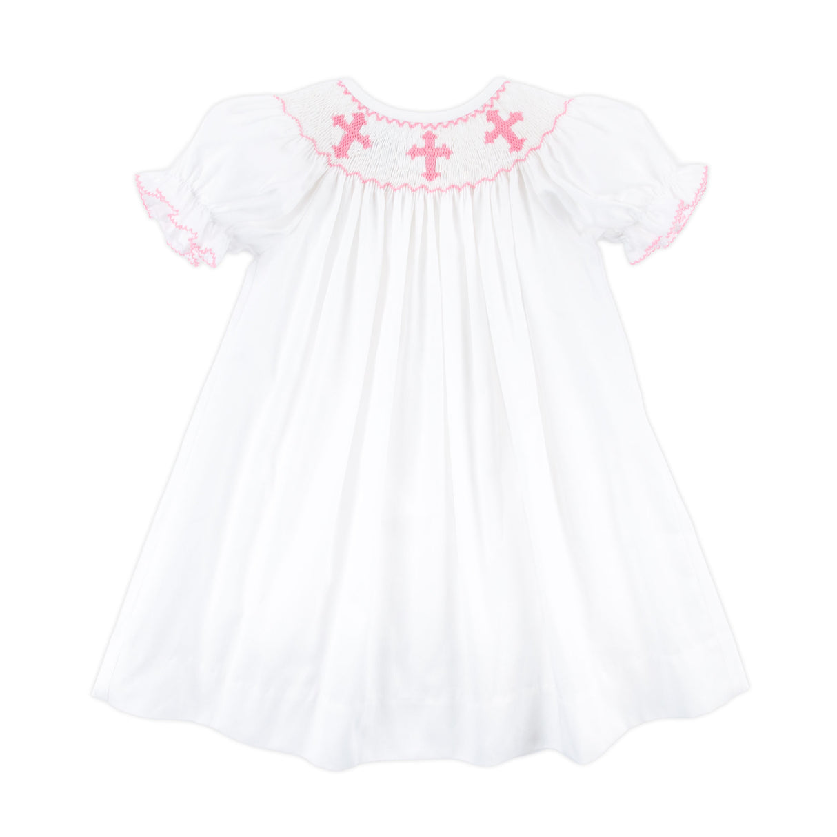 Pink Cross Smocked White Bishop Dress