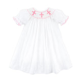 Pink Cross Smocked White Bishop Dress
