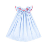 Light Blue Gingham Flag Smocked Dress
