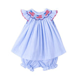 Light Blue Gingham Flag Smocked Bloomer Set