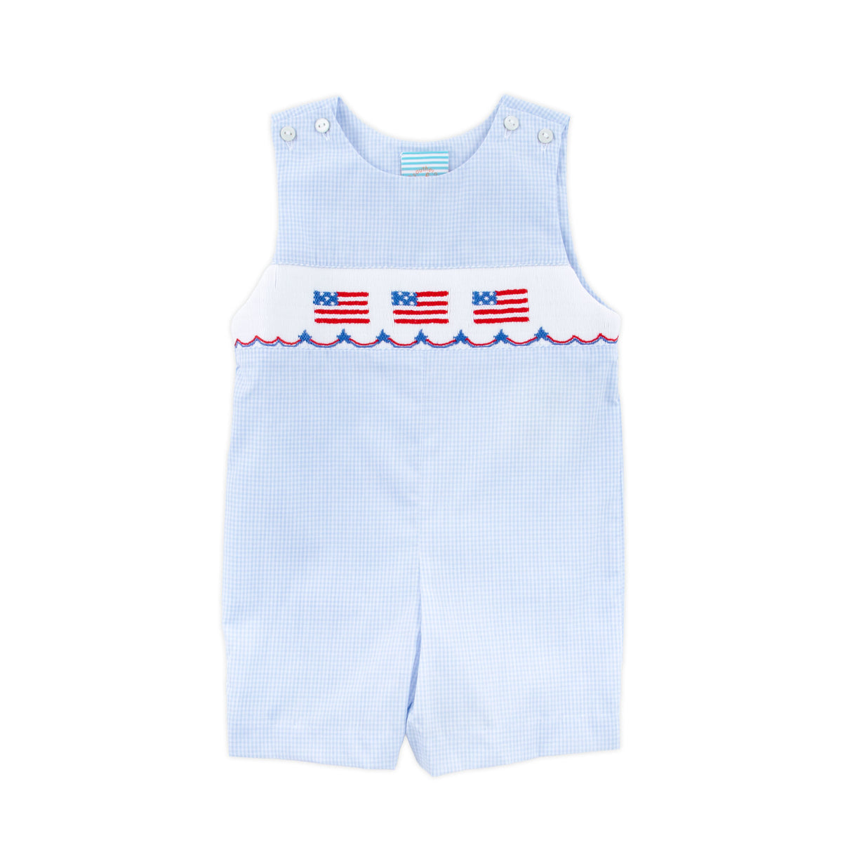 Light Blue Gingham Flag Smocked Jon Jon