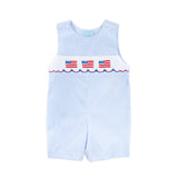 Light Blue Gingham Flag Smocked Jon Jon