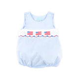 Light Blue Gingham Flag Smocked Sun Bubble