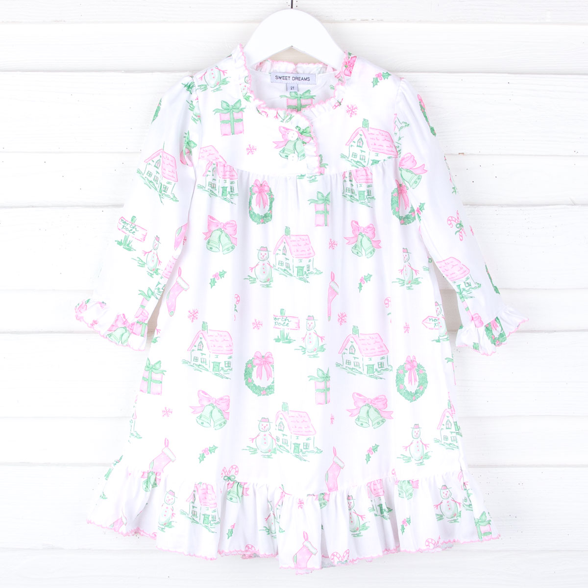 Pink House Christmas Print Nightgown