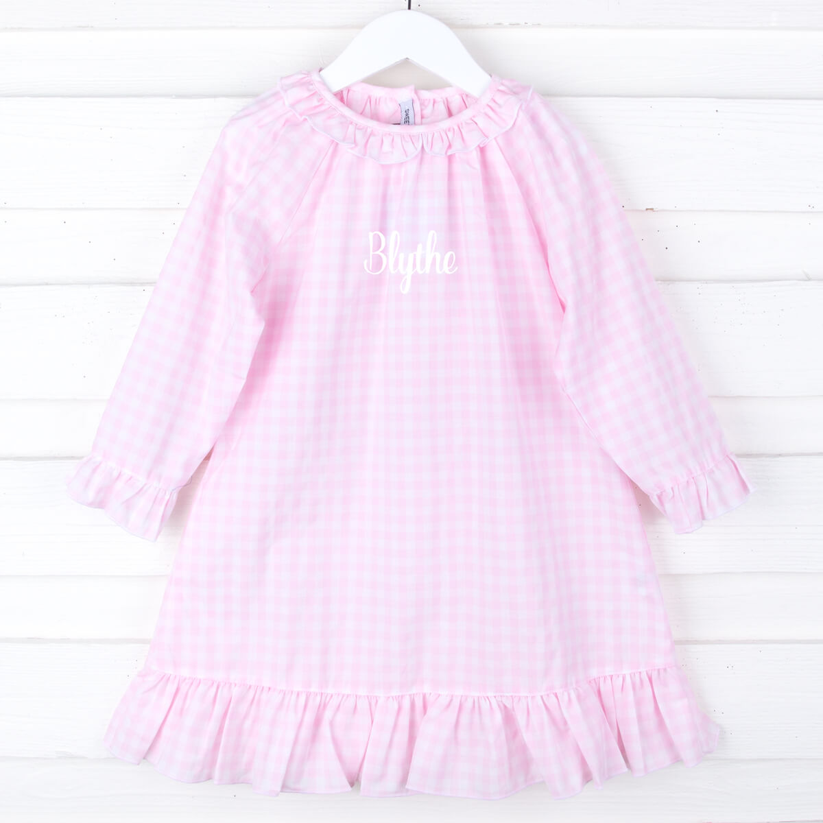 Pink Gingham Long Sleeve Nightgown