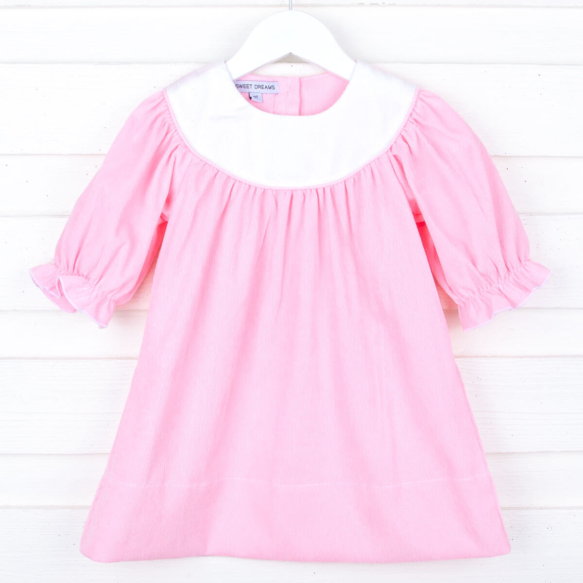 Long Sleeve Pink Corduroy Yoke Dress