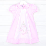 Embroidered Pink Christmas Tree Dress