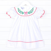 Embroidered Christmas Holly Bow Dress