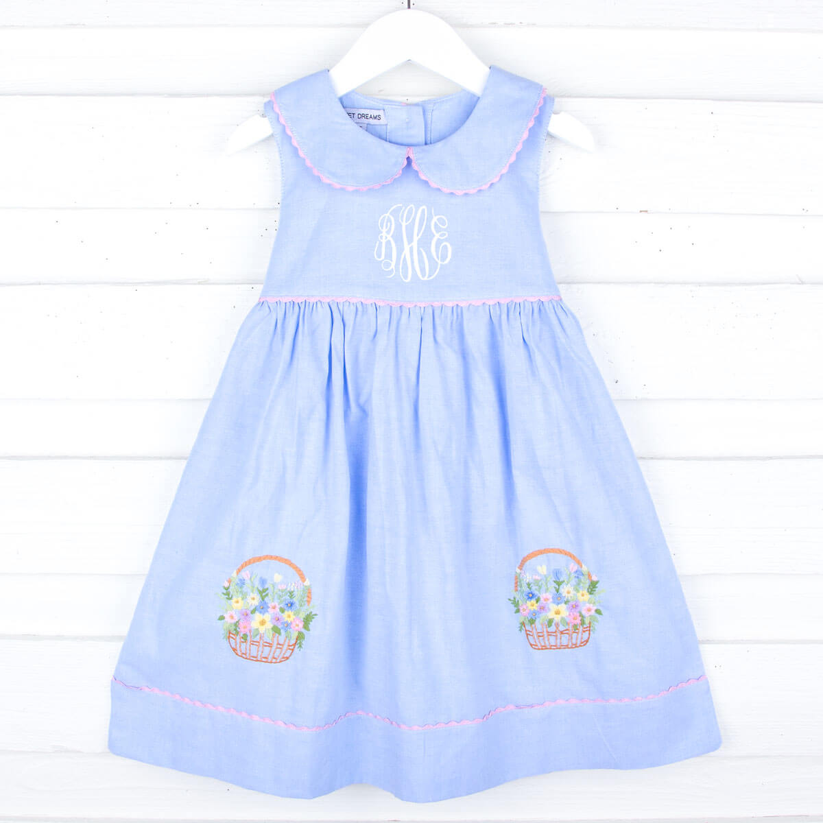 Chambray Embroidered Flower Basket Dress – Classic Whimsy