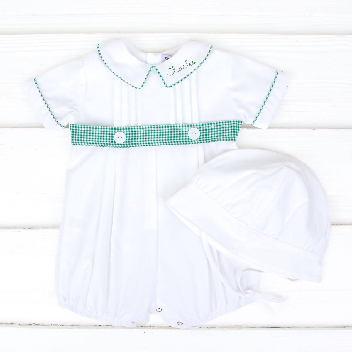 Pleated Collared Green Gingham Belted Bubble