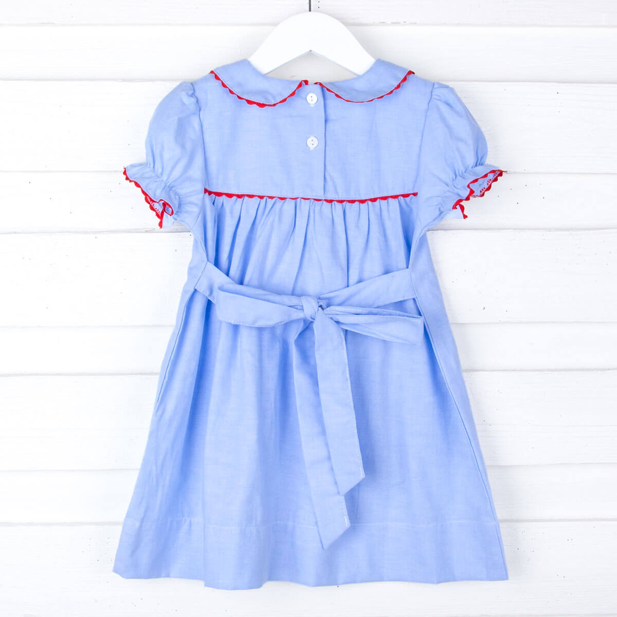 Holiday Wreath Embroidered Blue Dress