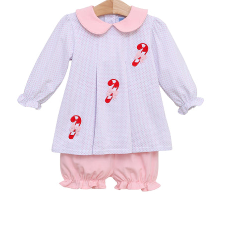 Candy Cane Long Sleeve Polka Dot Bloomer Set