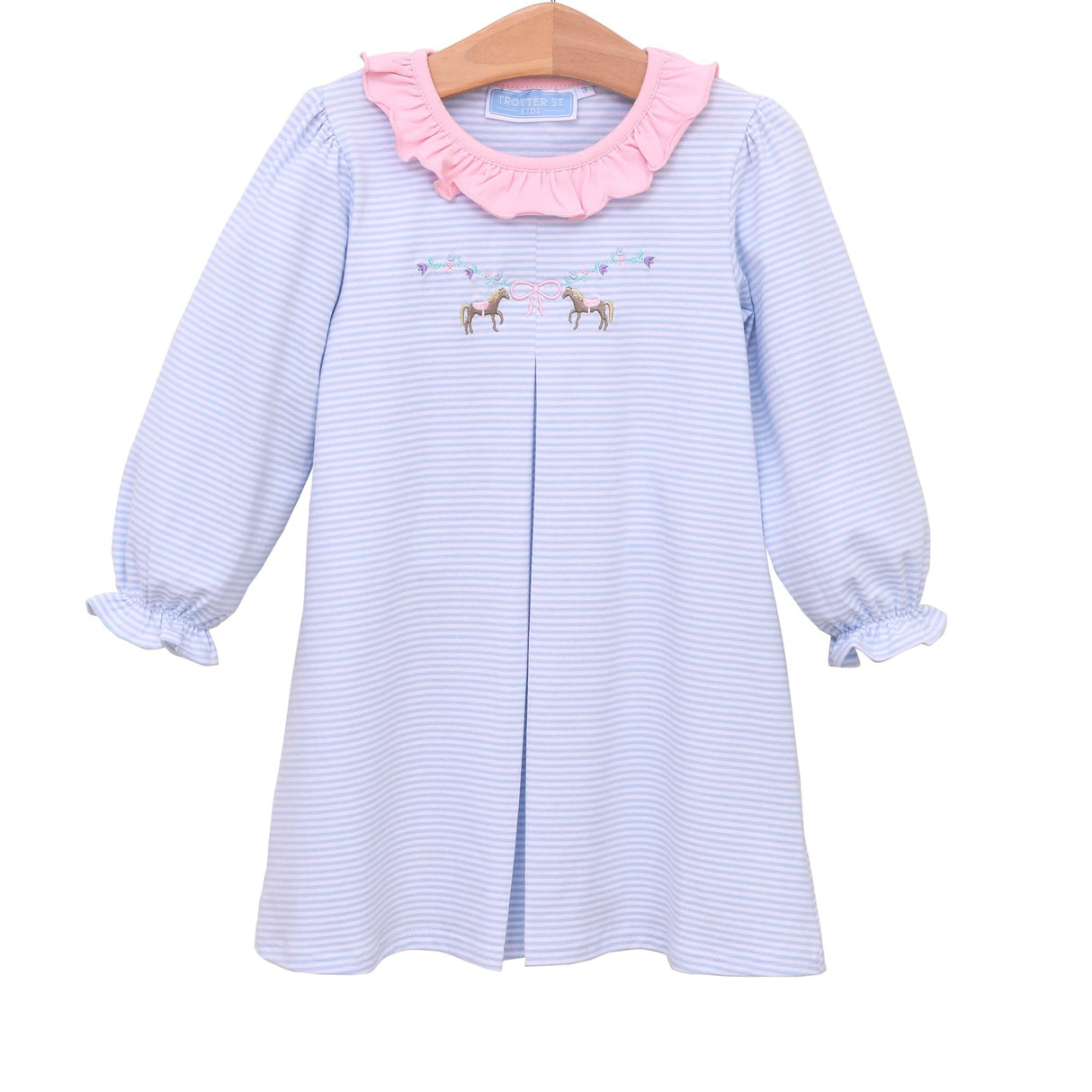 Horse Embroidered Light Blue Knit Dress