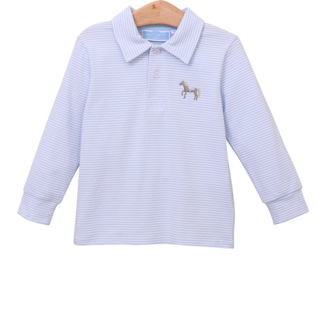 Horse Embroidered Light Blue Knit Polo