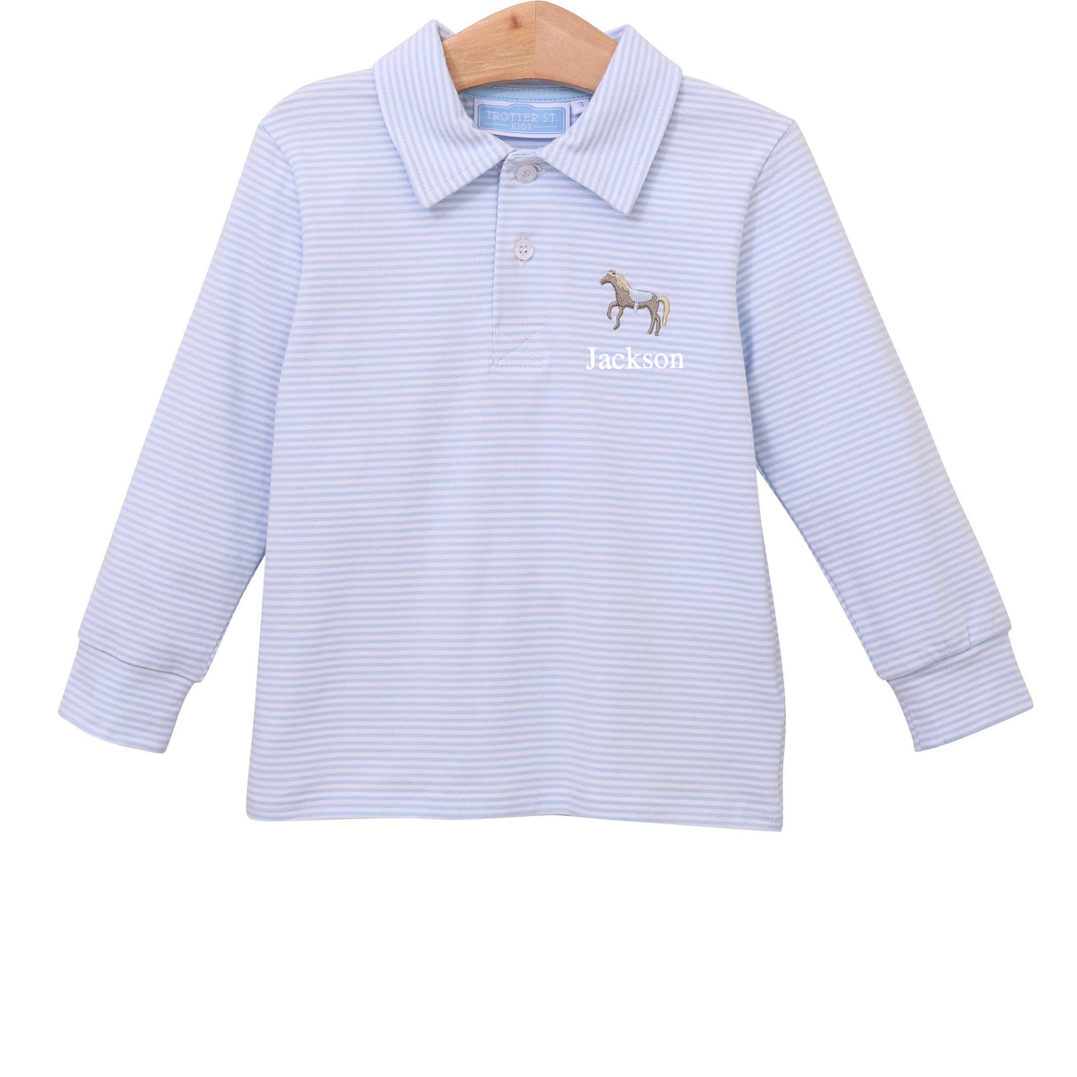 Horse Embroidered Light Blue Knit Polo