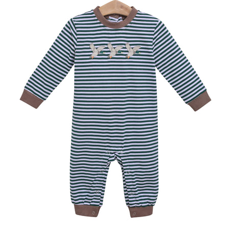 Mallard Embroidered Stripe Knit Romper