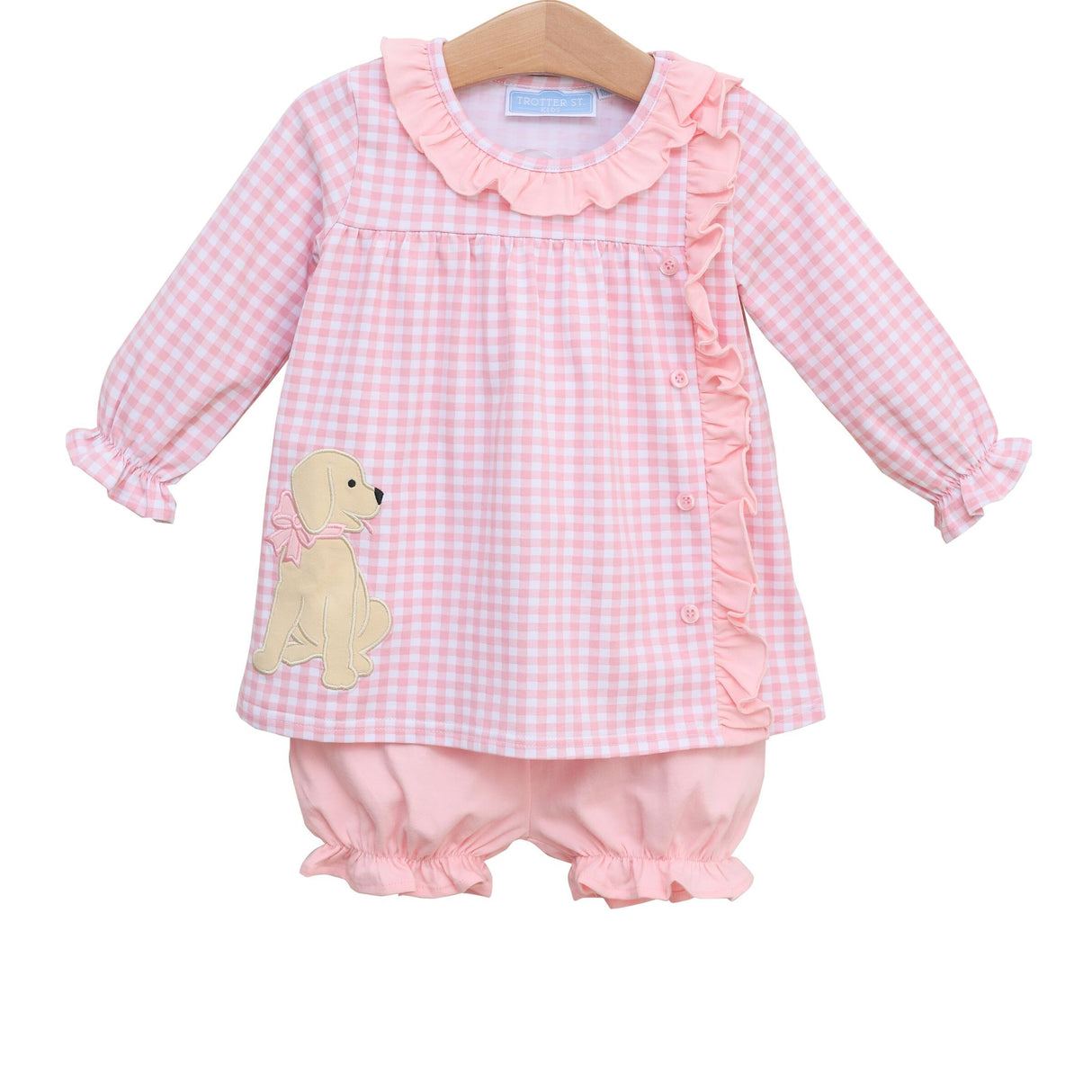 Puppy Pink Gingham Knit Bloomer Set