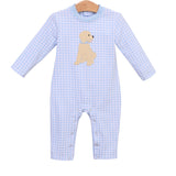 Puppy Light Blue Gingham Knit Romper