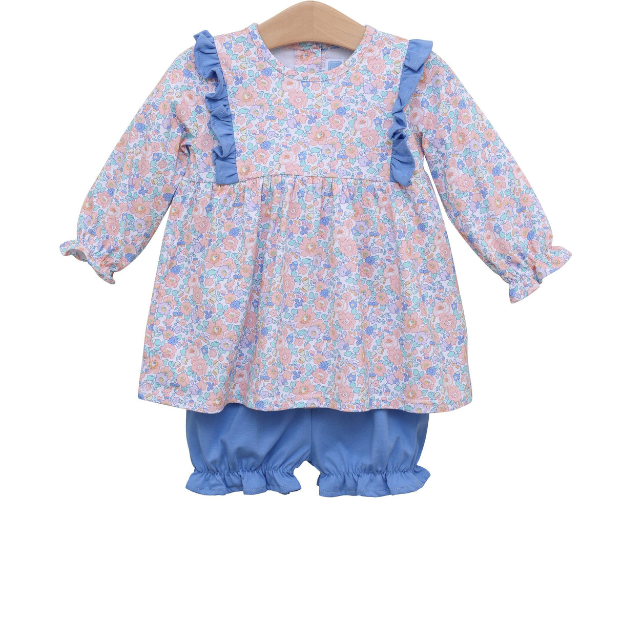 Frankie Blue Floral Ruffle Knit Bloomer Set