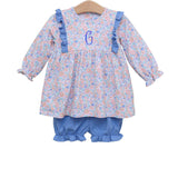 Frankie Blue Floral Ruffle Knit Bloomer Set