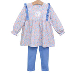 Frankie Blue Floral Ruffle Knit Pants Set