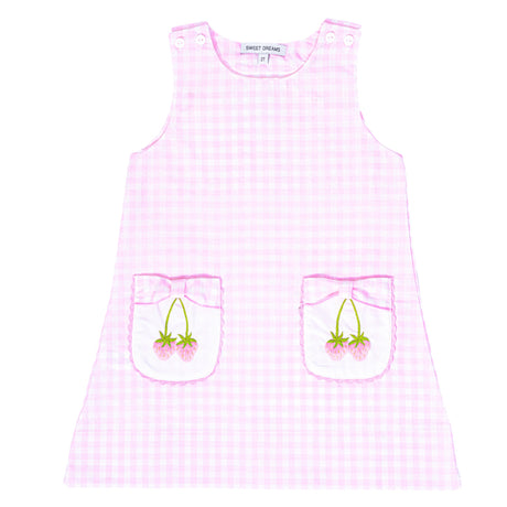 Bow Pocket Embroidered Strawberry Dress