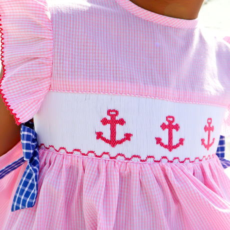 Anchor Smocked Pink Gingham Beverly Dress