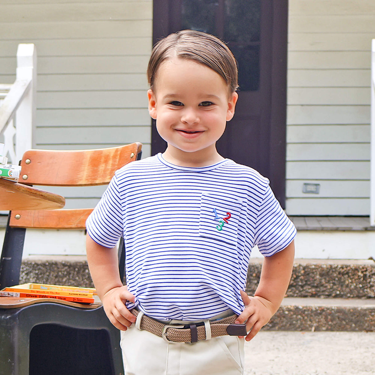 Good Apple Blue Stripe Short Sleeve Pocket Shirt