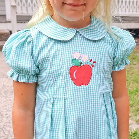 Apple Blossom Turquoise Gingham Shelby Dress