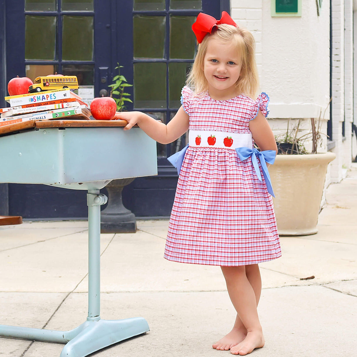 Apple Smocked Red Plaid Beverly Dress
