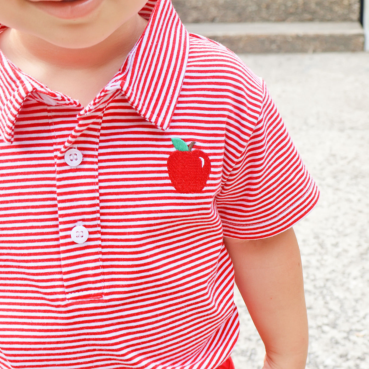 Sharp Student Red Stripe Polo Short Set
