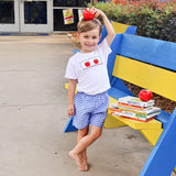 Red Apple Smocked Blue Gingham Short Set