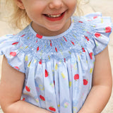 Back to School Smocked Blue Angel Sleeve Short Set