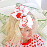 Apple Embroidered Moonstitch Hair Bow