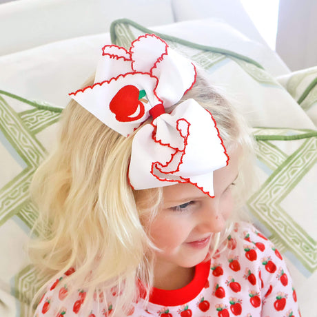 Apple Embroidered Moonstitch Hair Bow