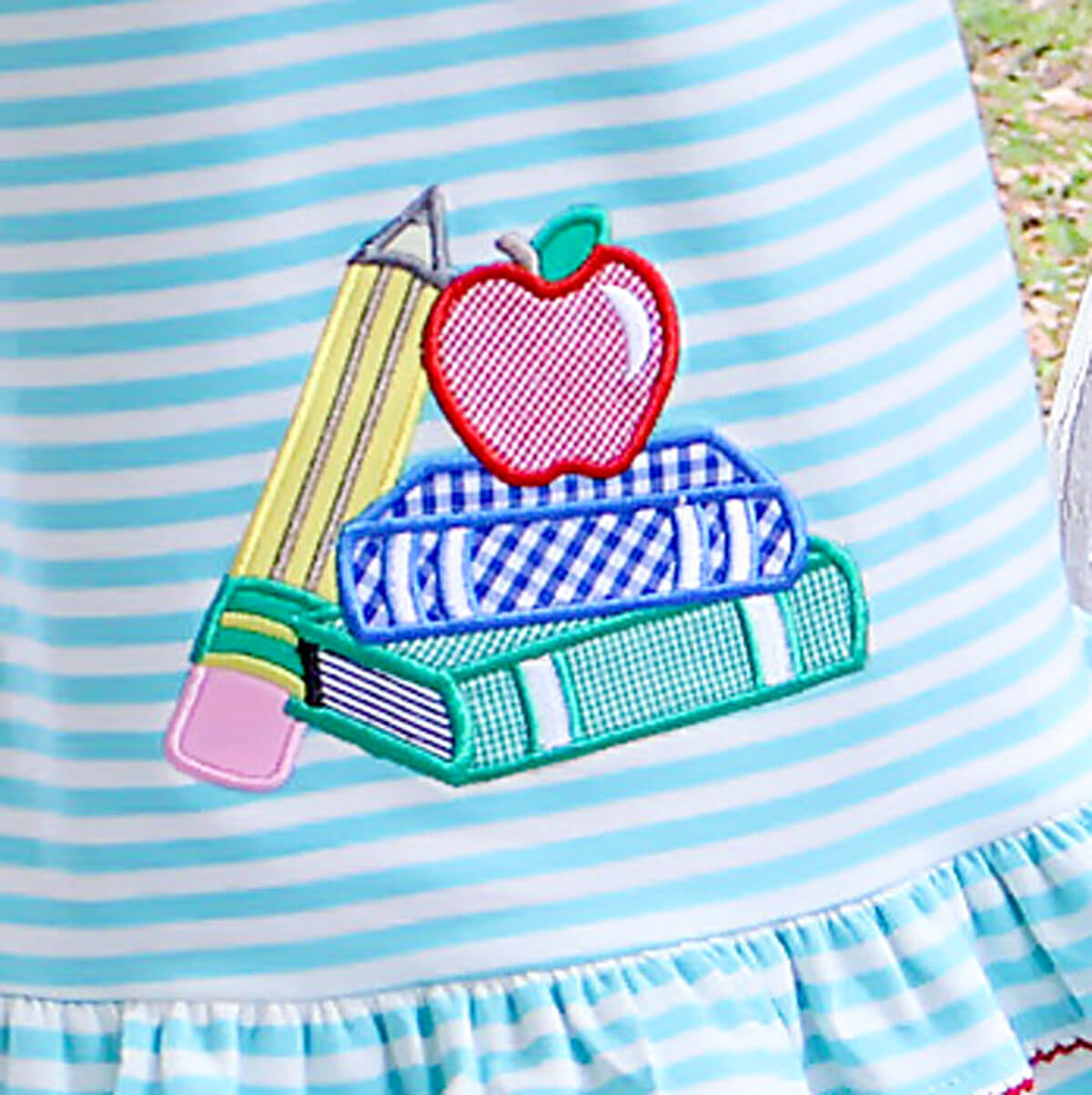 School Book Turquoise Stripe Adalyn Dress