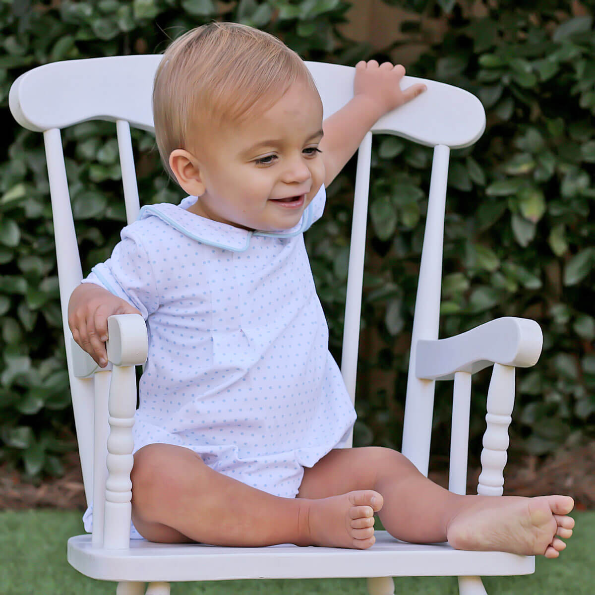 Petit Bebe Knits Baby Boys Bubble - White - Smocked in Blue with Collar main image 1