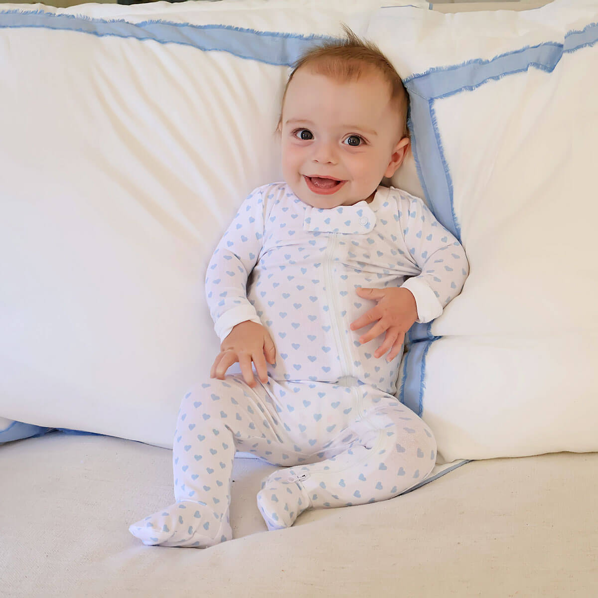 Blue Heart Print Zip Sleeper – Classic Whimsy
