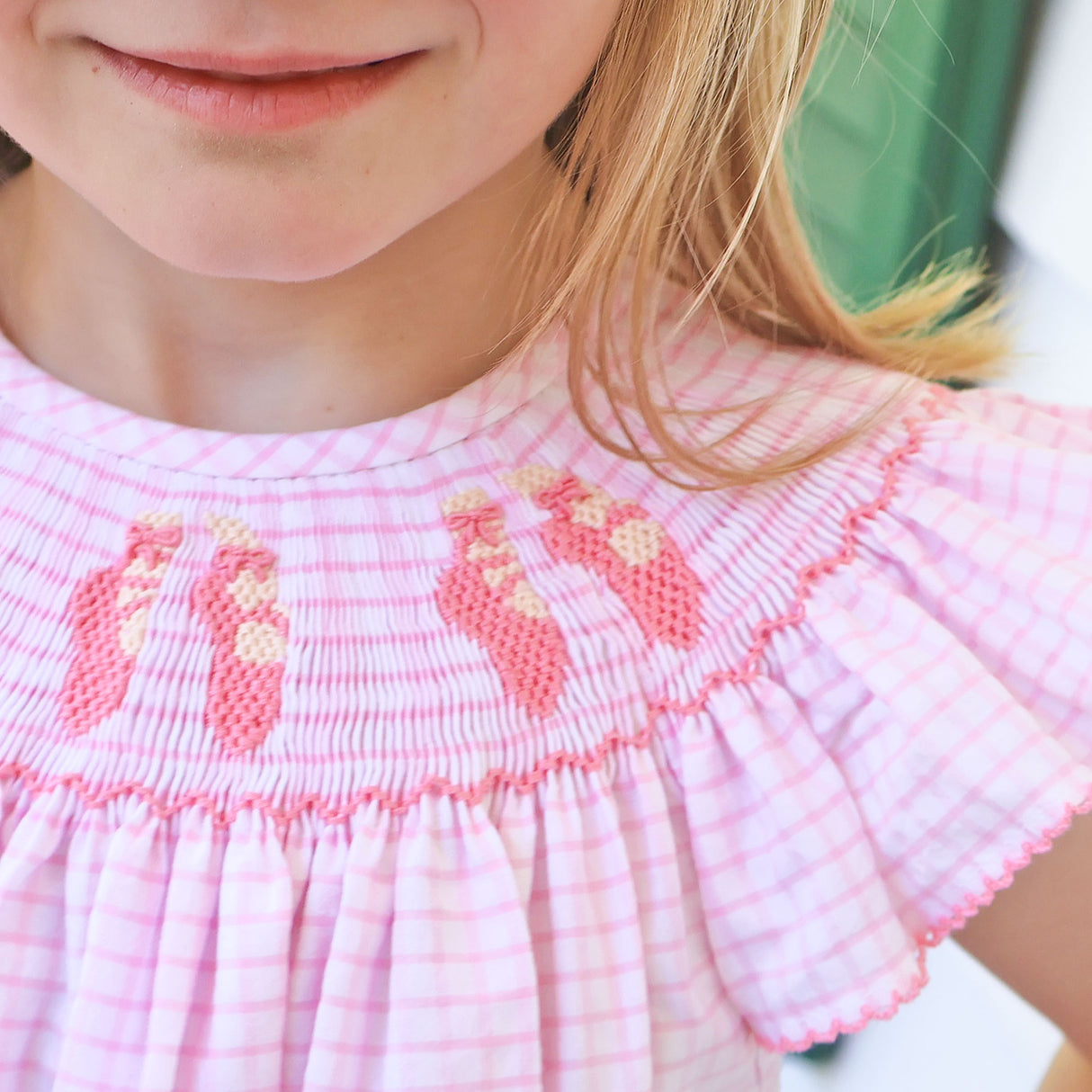 Ballet Smocked Pink Windowpane Angel Sleeve Dress