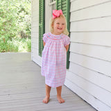 Birthday Celebration Smocked Rainbow Plaid Bishop Dress