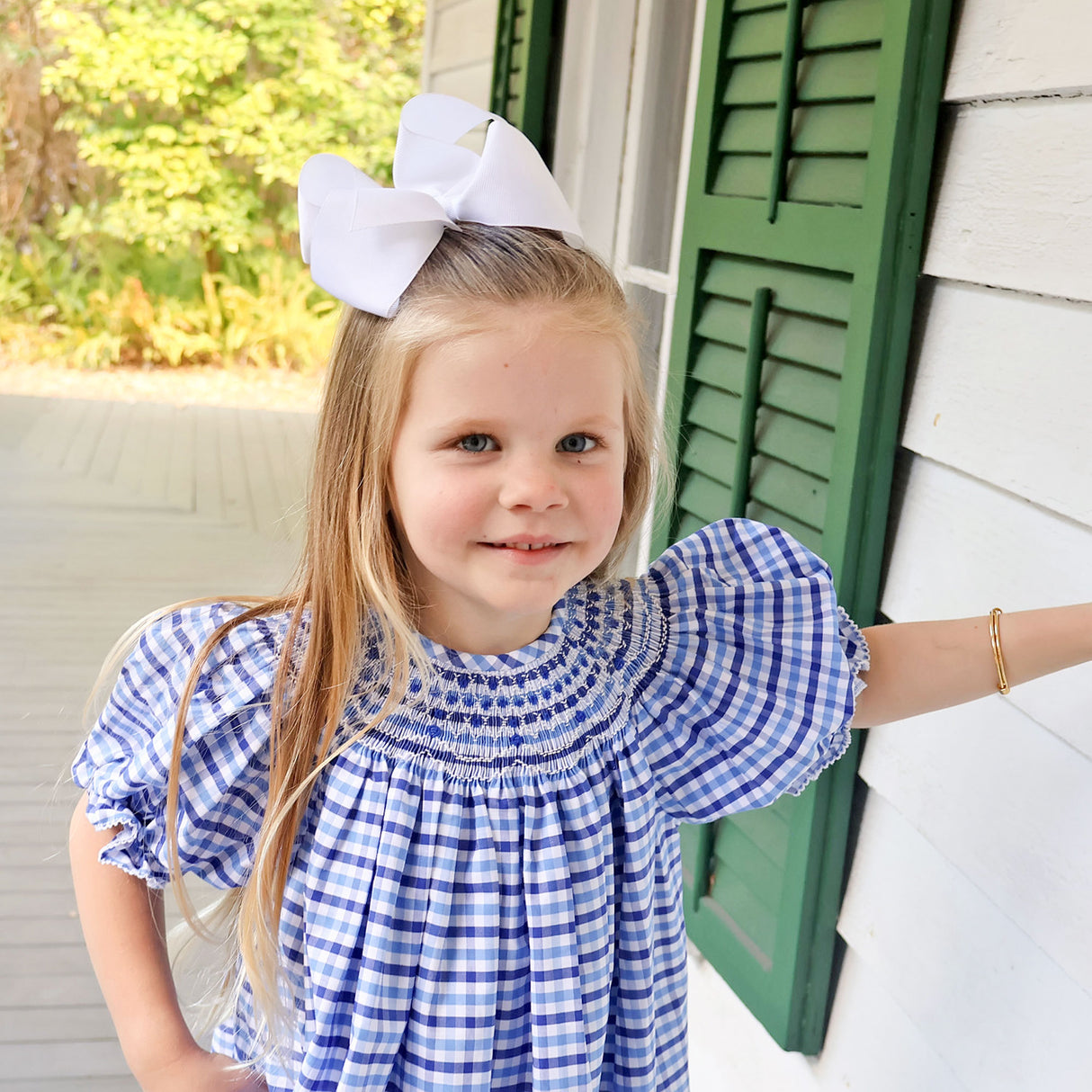 Summer Time Blue Gingham Smocked Bishop Dress