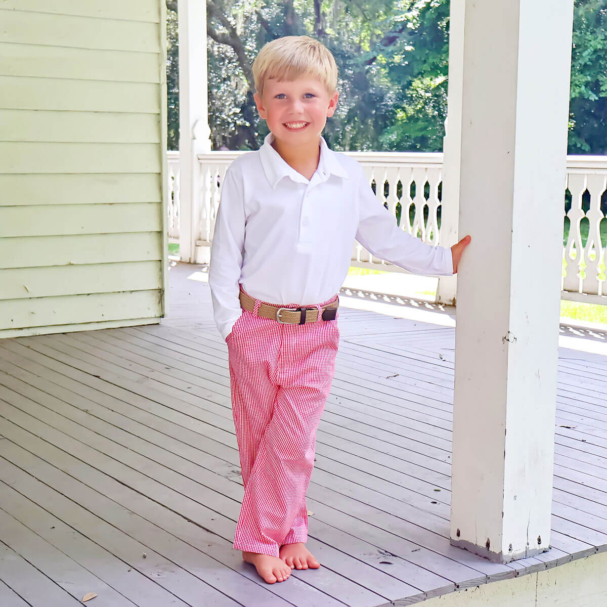 Red Gingham Standard Pants | Boys Classic Flat-Front Pants