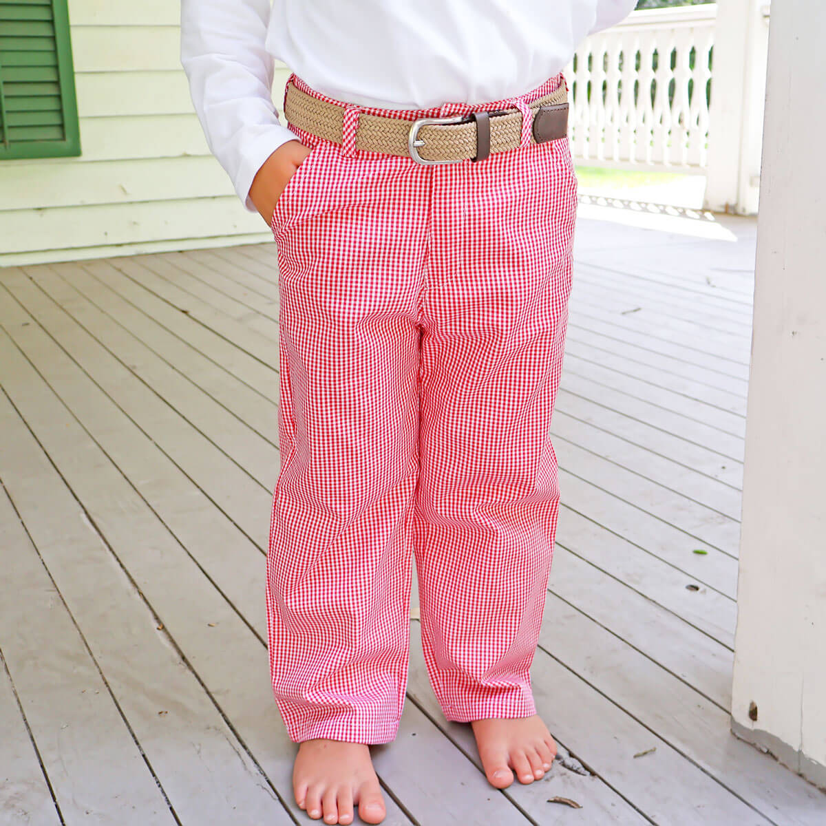 Red Gingham Standard Pants | Boys Classic Flat-Front Pants