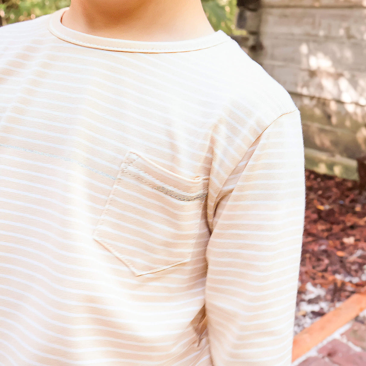 Tan Stripe Long Sleeve Pocket Shirt