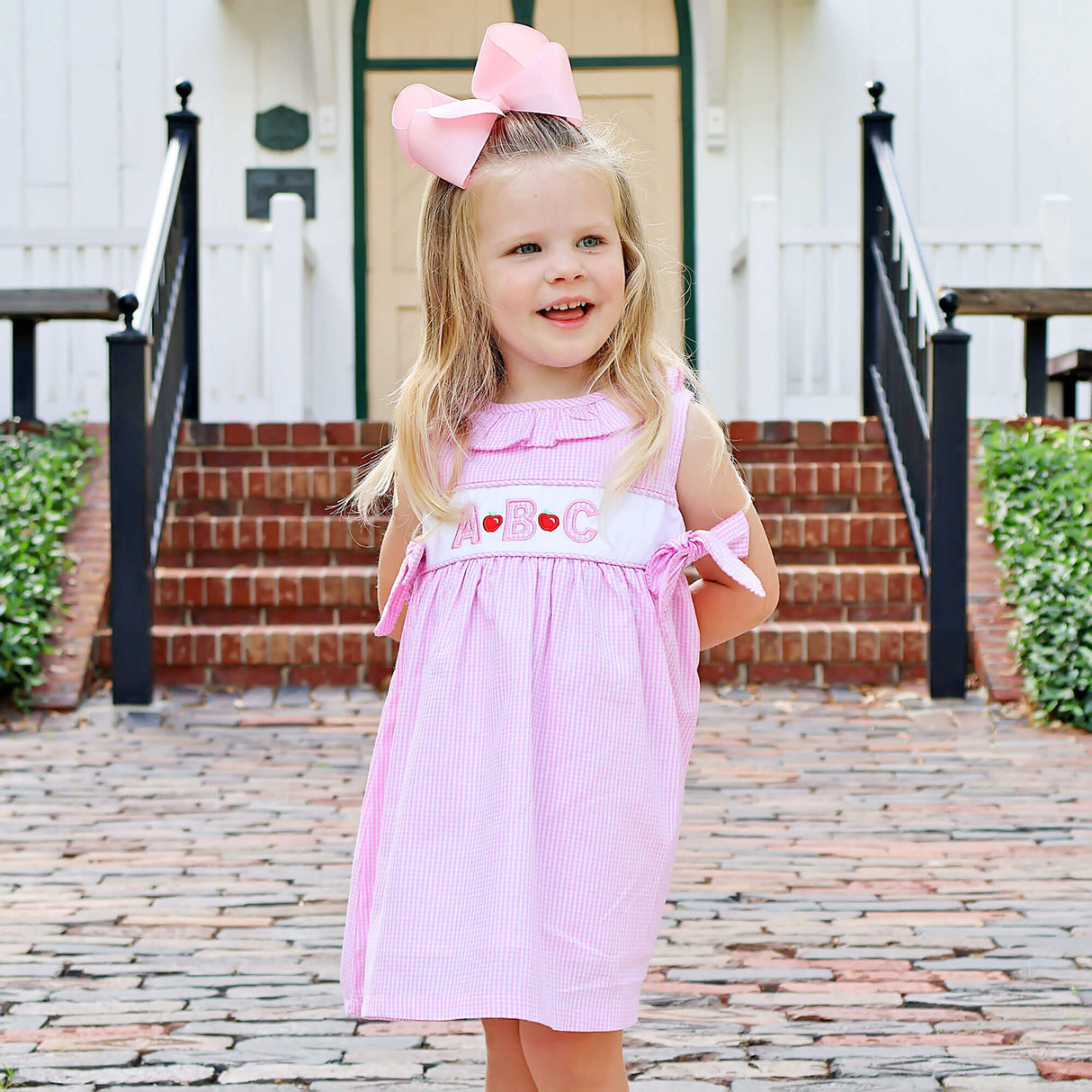 Apple & ABC Pink Gingham Ruffle Collared Dress