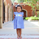 Rainbow Crayon Blue Gingham Avery Dress